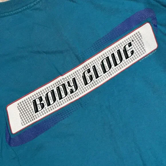 Vintage 90s Body Glove Spellout Teal Surfing T-shirt Size Large Made In USA - Picture 10 of 10